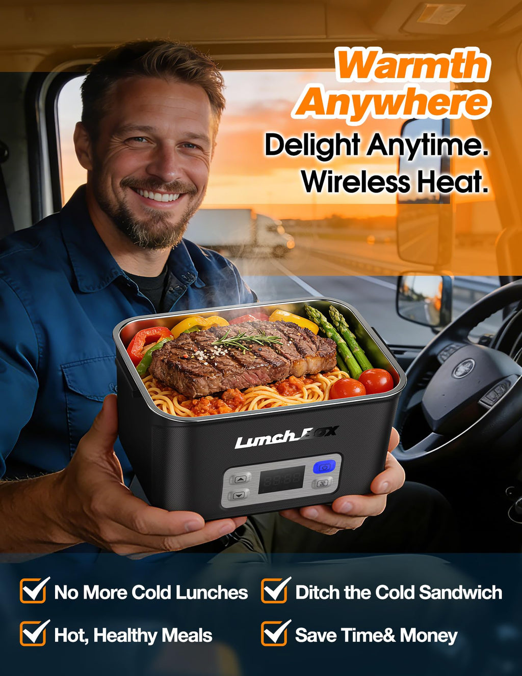 BYLTRNOW 1.5L Rechargeable Cordless Heated Lunch Box