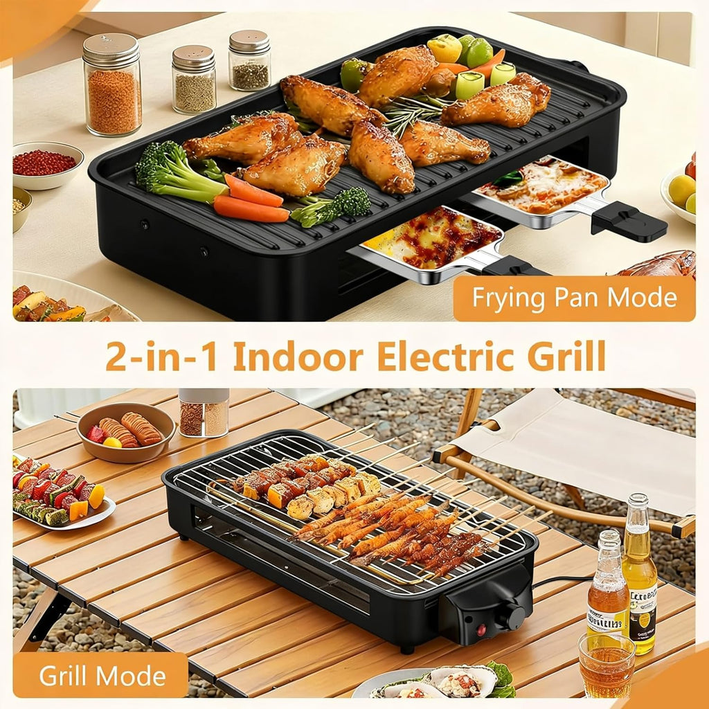 Electric Indoor Grill 1500W -2 in 1 Smokeless Indoor Grill for Kitchen with Non-stick Removable Grill & Griddle Plate,Temperature Control Korean BBQ Grill with 3 Cheese Pans Dishwasher Safe