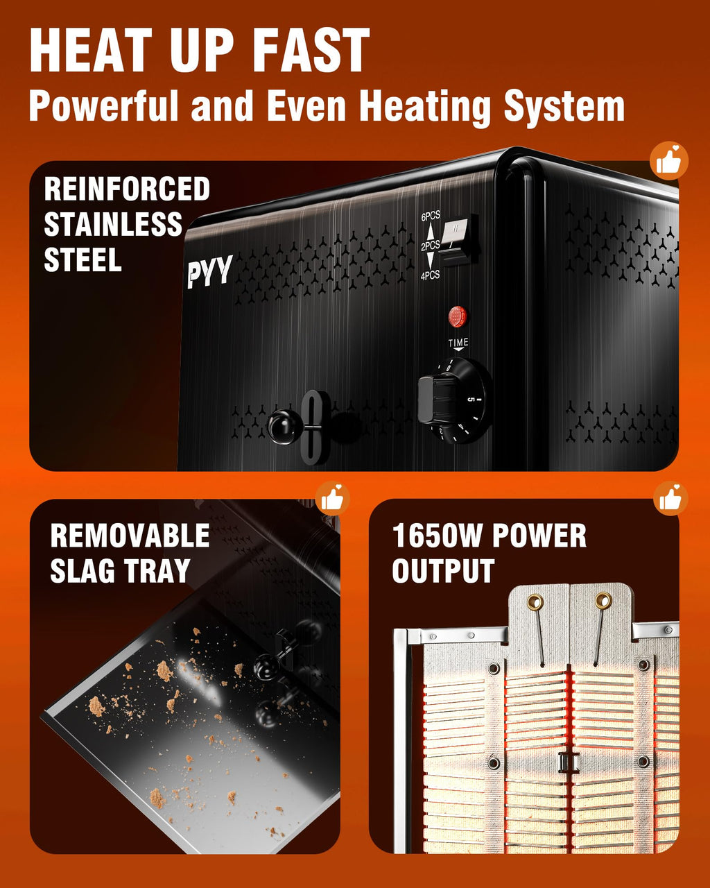 PYY 1800W Heavy-Duty Stainless Steel Commercial Toaster