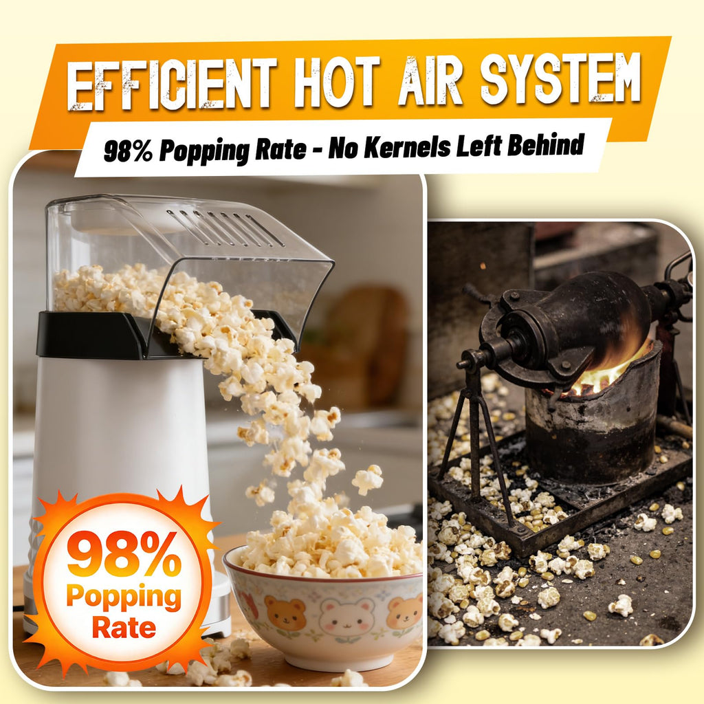 1200W Hot Air Popcorn Popper ETL Certified – Oil-Free Healthy Popcorn Maker Machine with 4.5 Quart Large Capacity, 2-Minute Fast Electric Popcorn Machine for Movie Night, Party, Snack