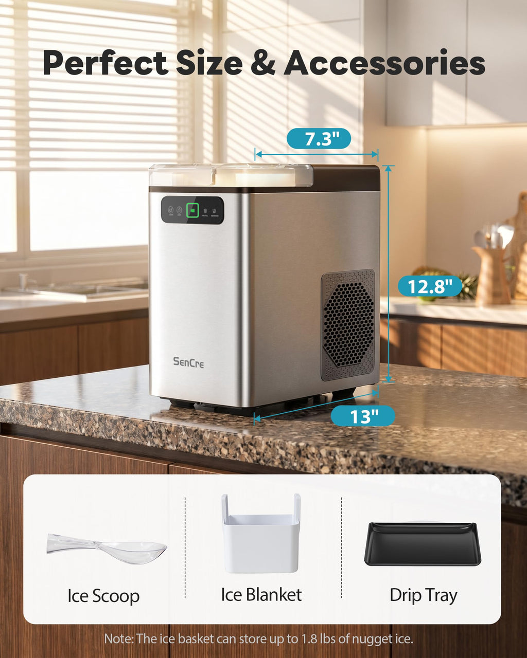 Countertop Nugget Ice Maker with Self-Cleaning Function