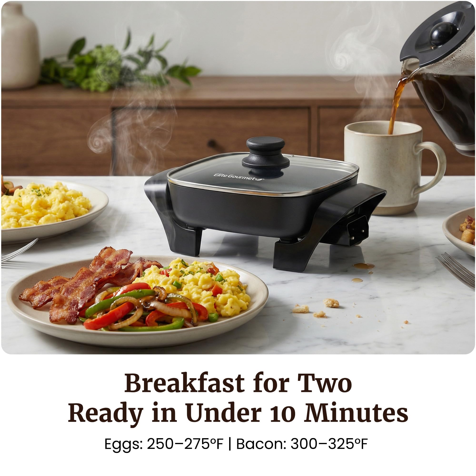 Elite Gourmet PFAS-Free Nonstick Electric Ceramic Skillet