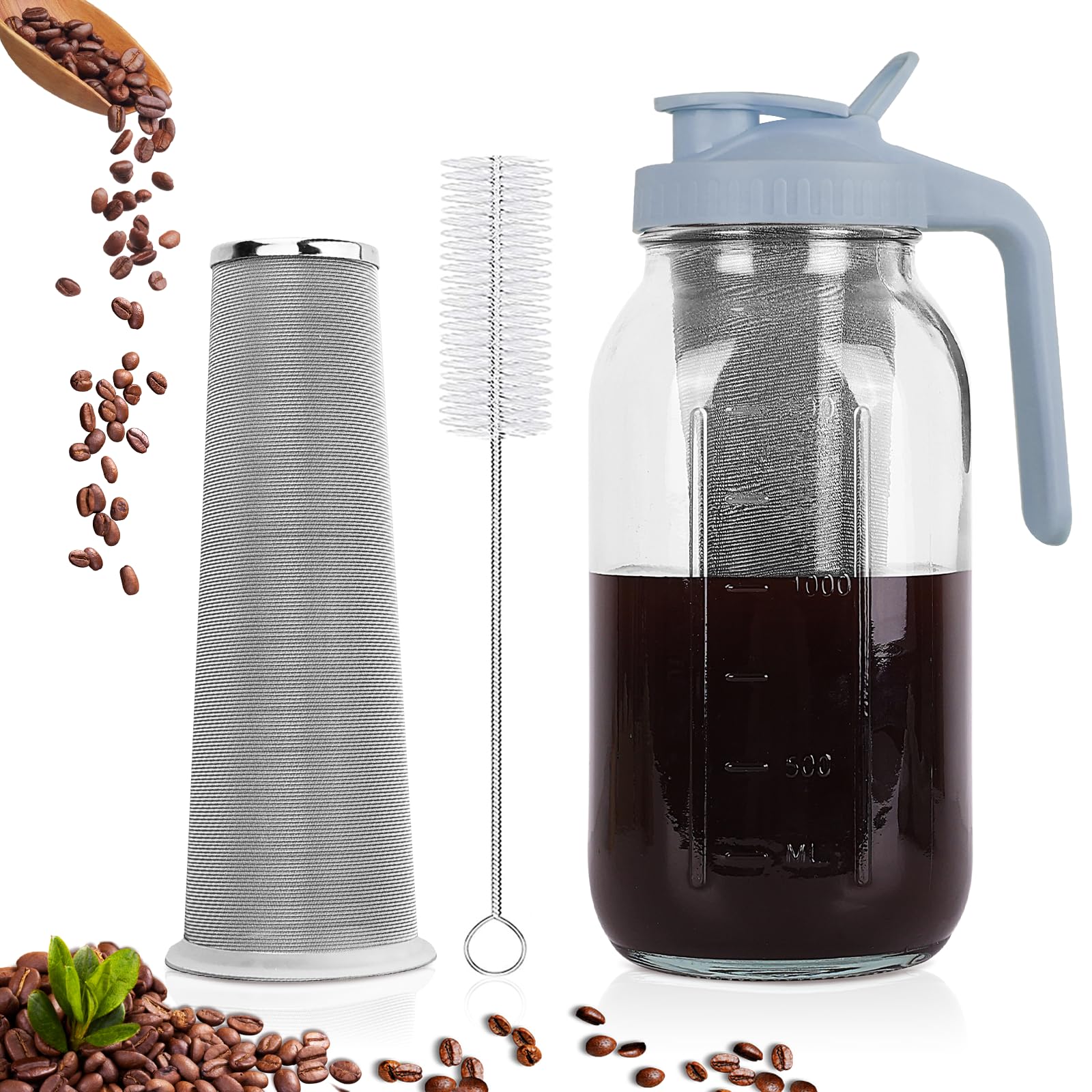 QHH 64-Oz Cold Brew Coffee Maker with Stainless Steel Filter