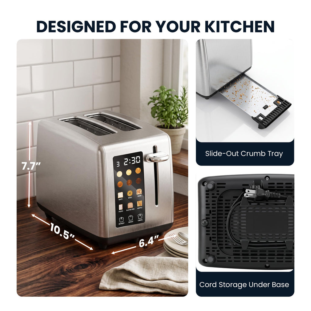 Elite Gourmet LCD Touch Toaster with 2 Extra-Wide Slots