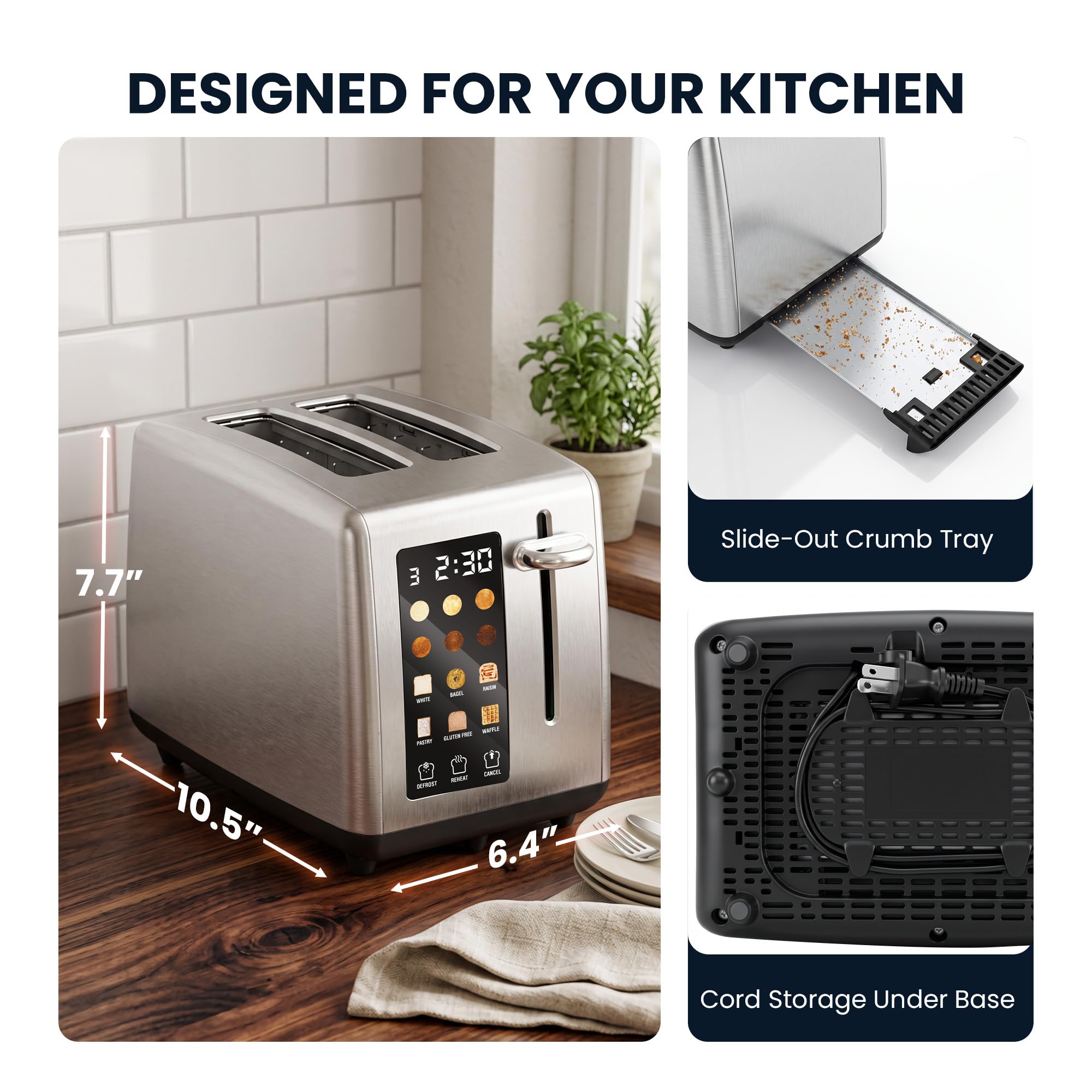 Elite Gourmet LCD Touch Toaster with 2 Extra-Wide Slots