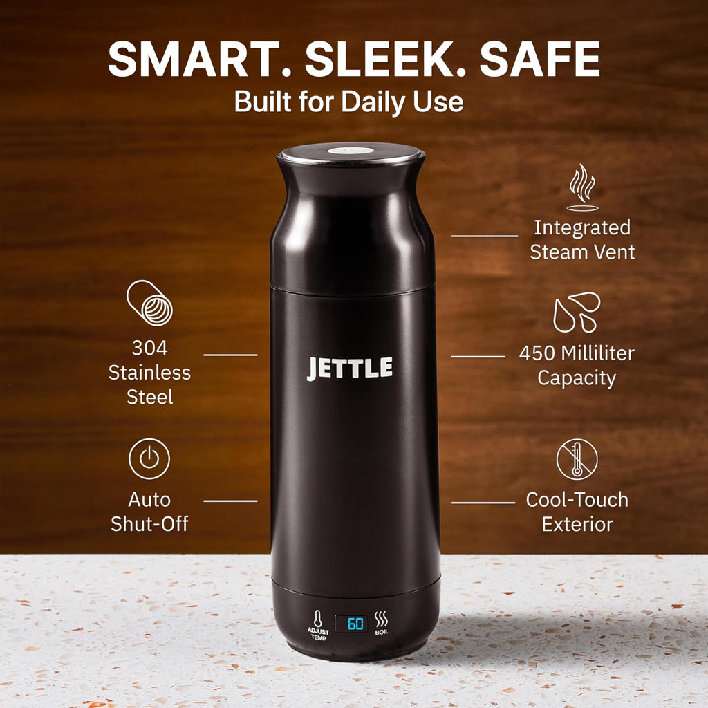 Jettle Electric Kettle - Travel Portable Heater for Coffee Tea Milk Soup - Stainless Steel Travel Water Boiler tea pot with Temperature Control - LED - Automatic Power Off - 450ml - Kitchen Appliance