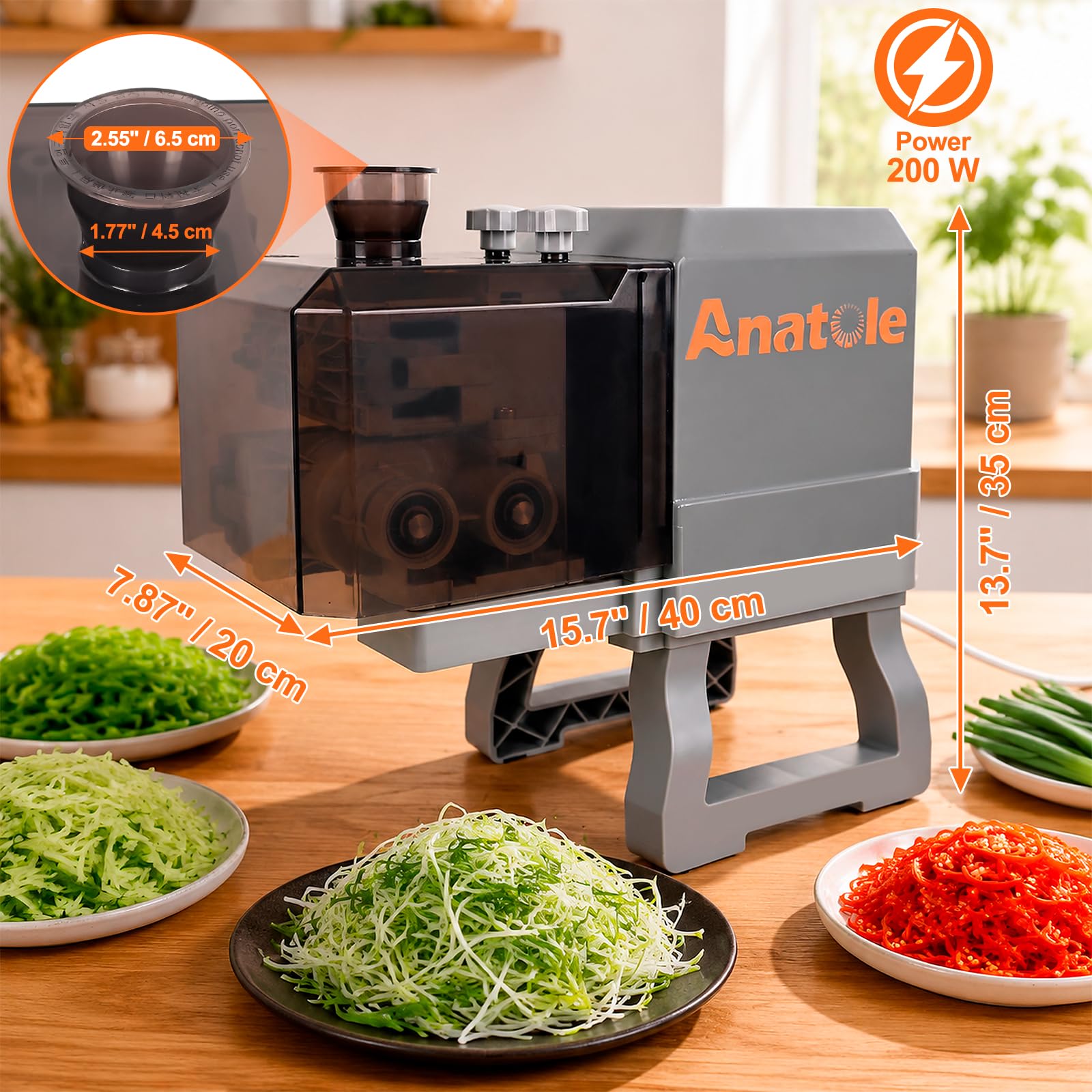 Anatole Electric Scallion Shredder 0.12" Commercial Green Onion Slicer 200W