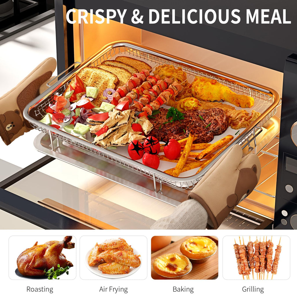 Oven Air Fryer Basket and Tray, OPENICE Stainless Steel Air Fryer Basket for Oven, Air Fryer Tray and Pan Set for Crisping Baking
