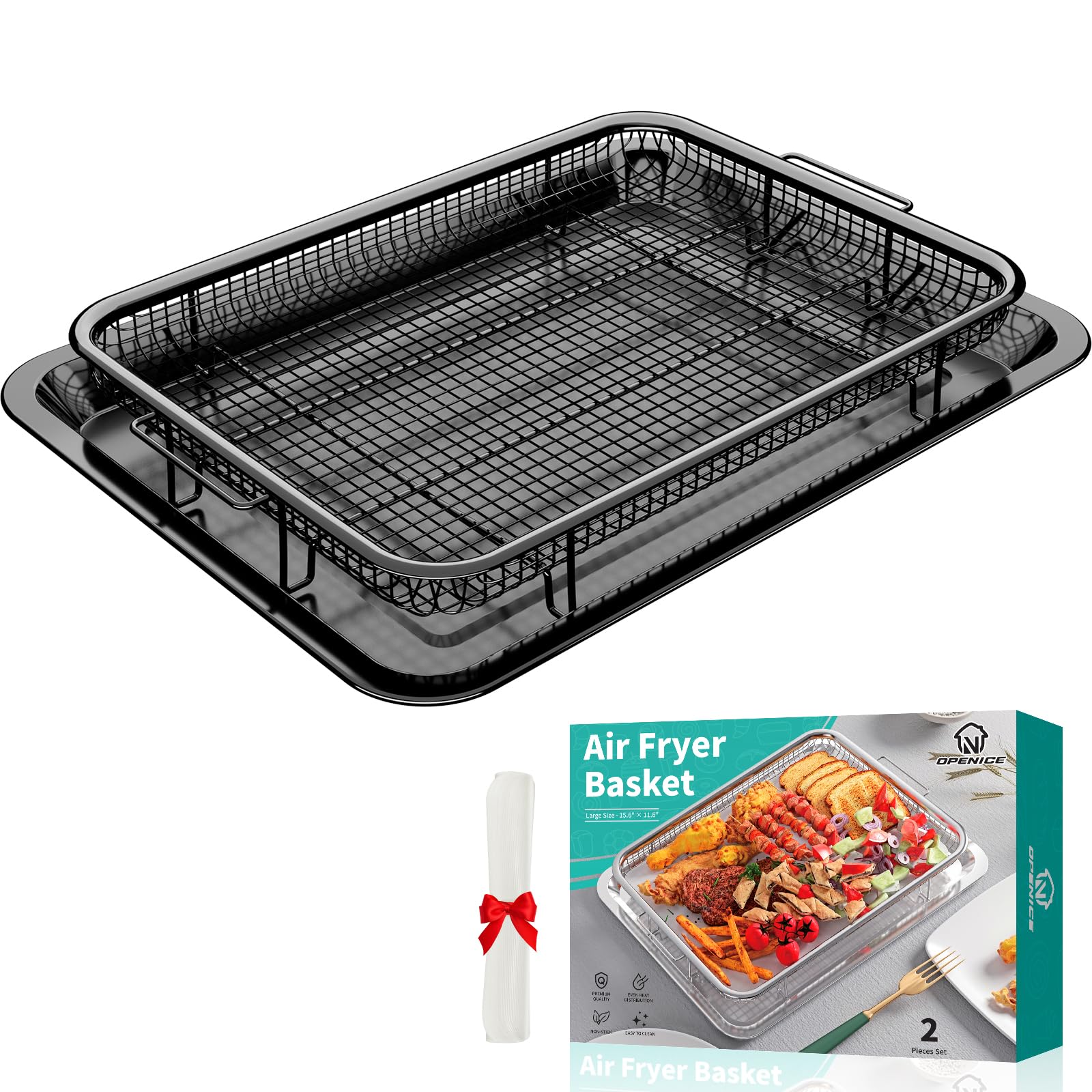 Oven Air Fryer Basket and Tray, OPENICE Stainless Steel Air Fryer Basket for Oven, Air Fryer Tray and Pan Set for Crisping Baking