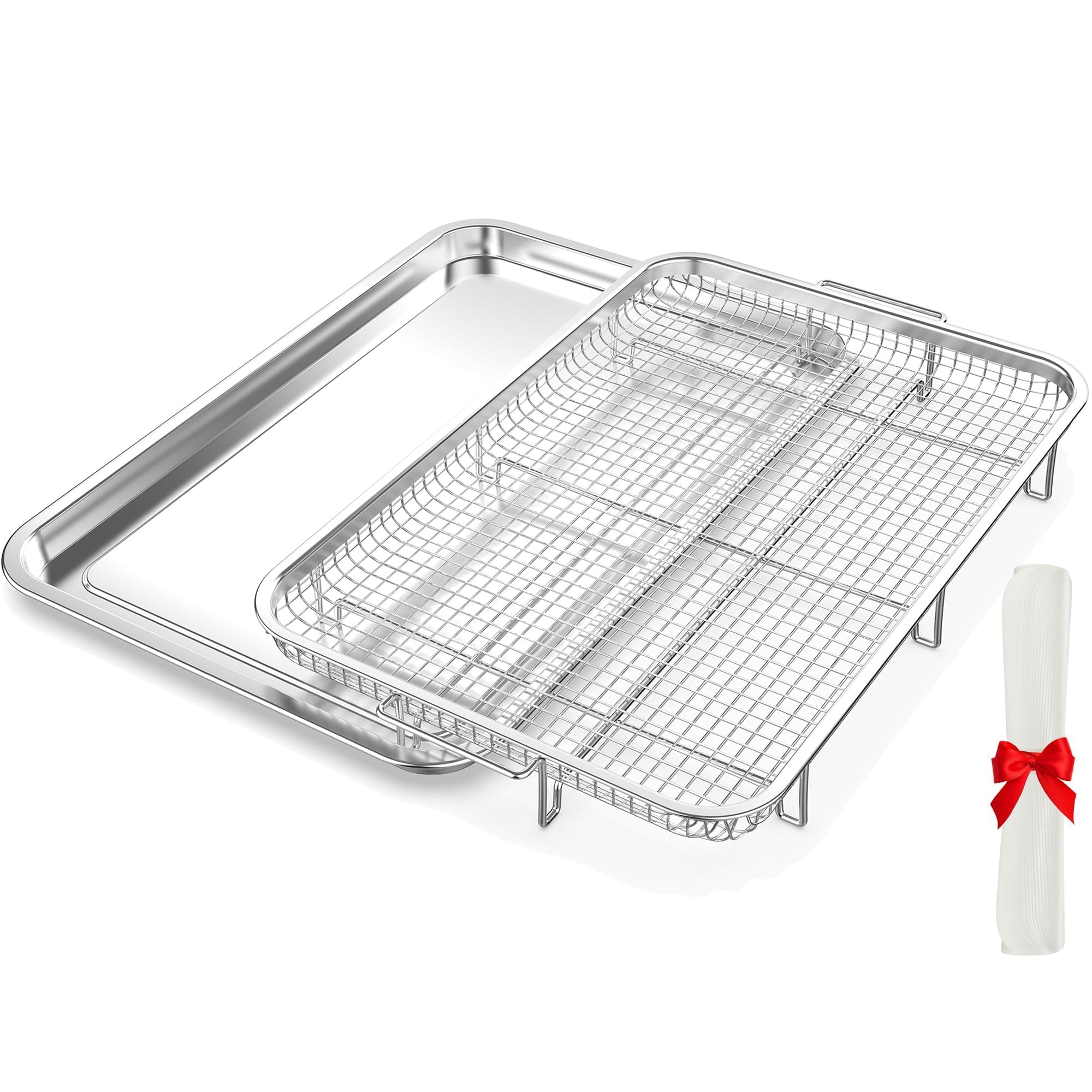 Oven Air Fryer Basket and Tray, OPENICE Stainless Steel Air Fryer Basket for Oven, Air Fryer Tray and Pan Set for Crisping Baking
