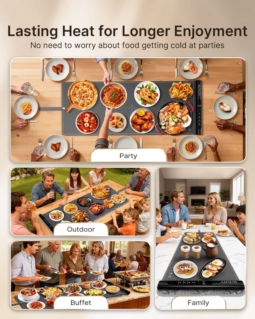 NUTCITY Extra-Large Electric Food Warming Mat with Timer