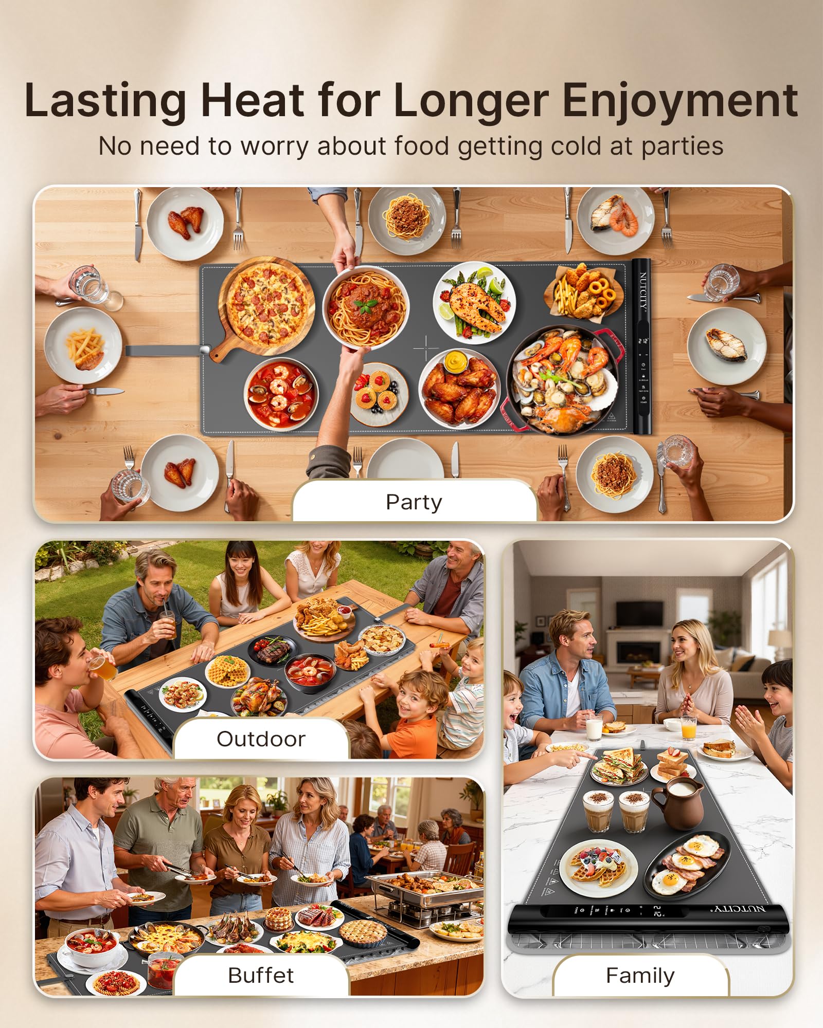 NUTCITY Extra-Large Electric Food Warming Mat with Timer