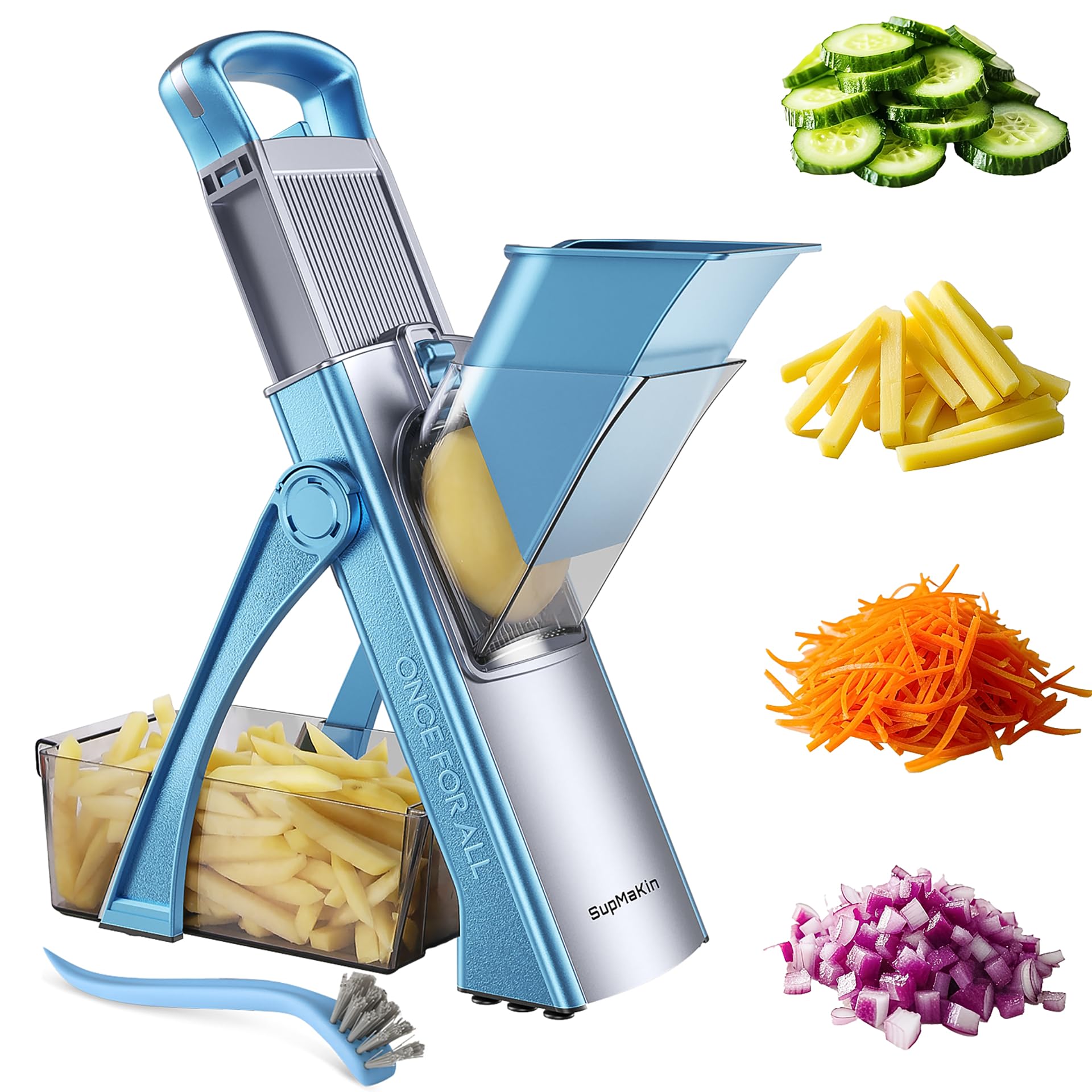 SupMaKin Safe Mandoline Slicer for Kitchen,Pptato Slicer, Vegetable Onion Chopper, French Fry Cutter, Adjustable Thickness, Julienne & Dicer Salad Chopping Artifact