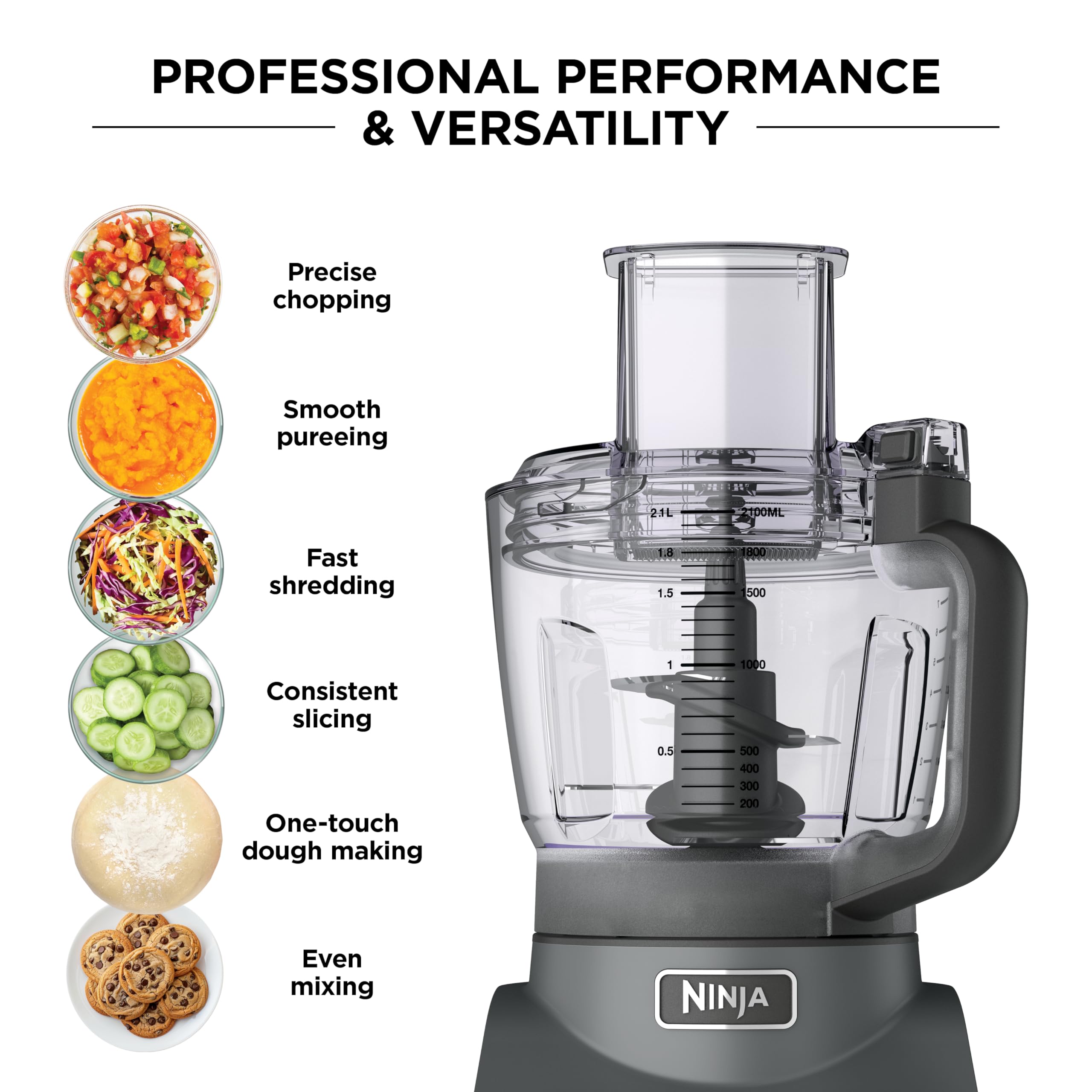 Ninja Food Processor, Professional Plus,4 Functions for Chopping, Slicing, Purees & Dough with 9-Cup Processor Bowl, Food Chute & Pusher