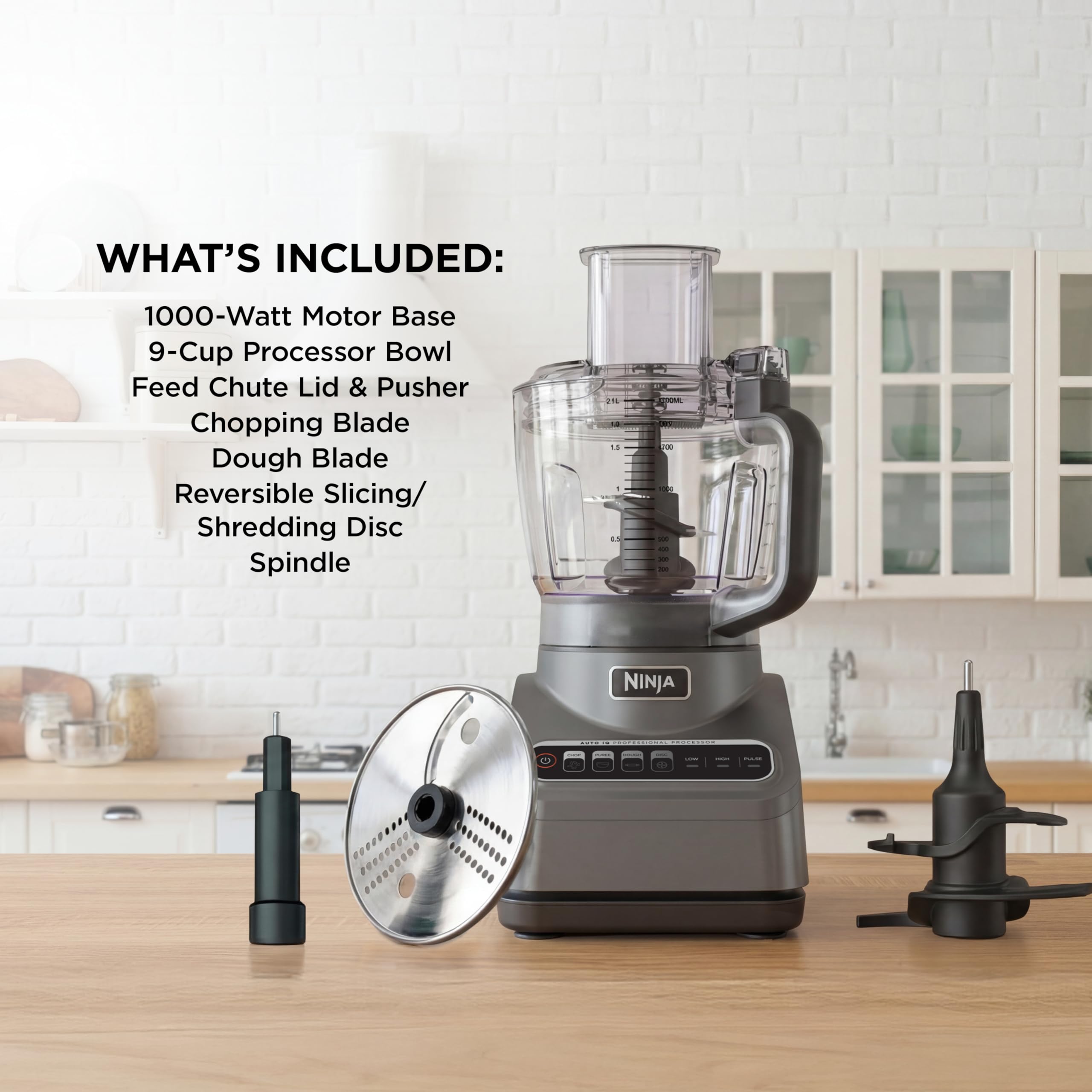 Ninja Food Processor, Professional Plus,4 Functions for Chopping, Slicing, Purees & Dough with 9-Cup Processor Bowl, Food Chute & Pusher