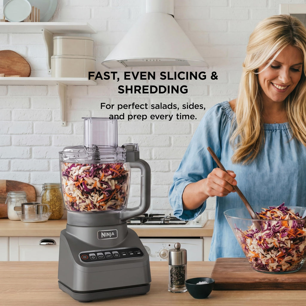 Ninja Food Processor, Professional Plus,4 Functions for Chopping, Slicing, Purees & Dough with 9-Cup Processor Bowl, Food Chute & Pusher