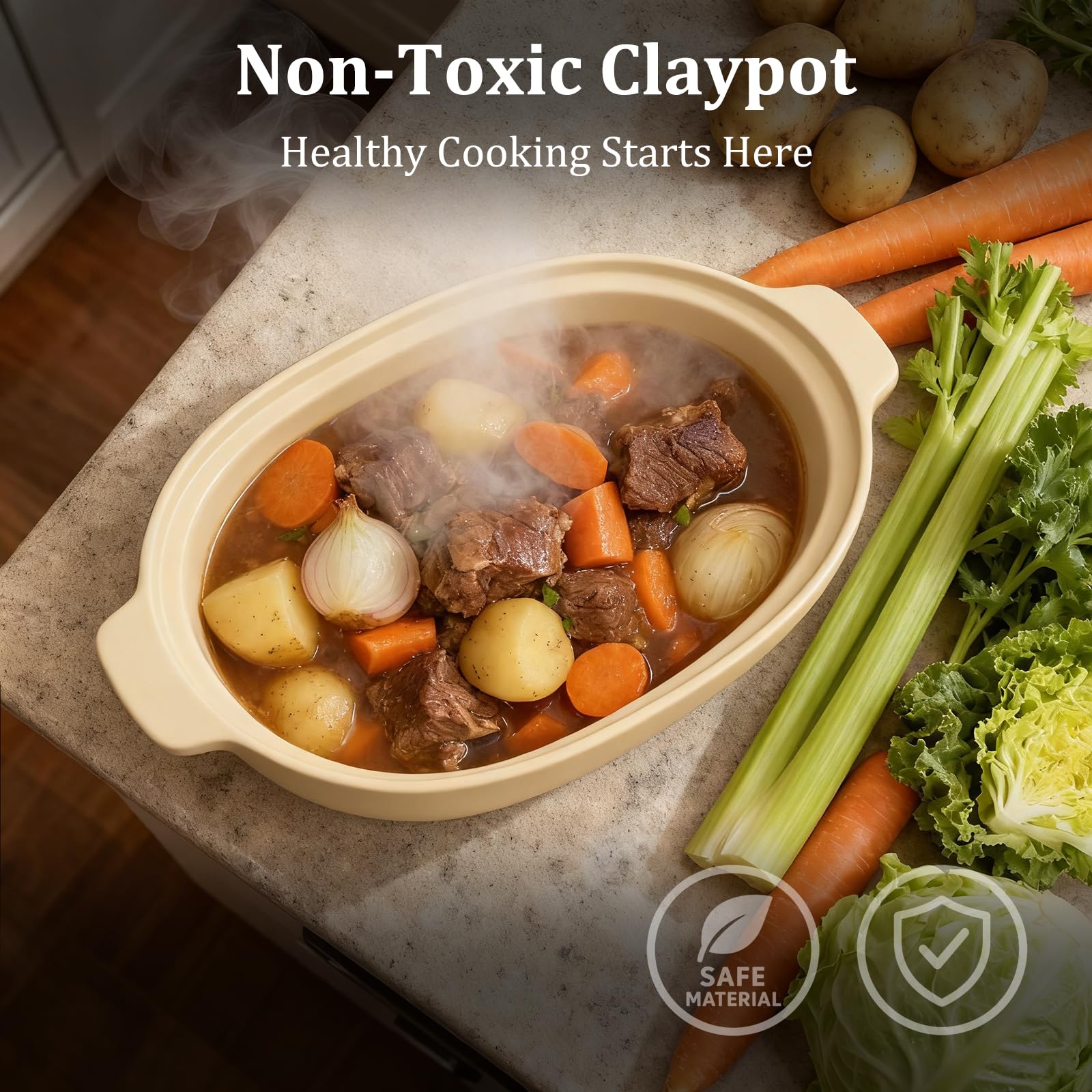 MAGNIFIQUE 4 Quart Claypot Multi-Cooker, with 8-in-1 Casserole Programmable Slow Cooker