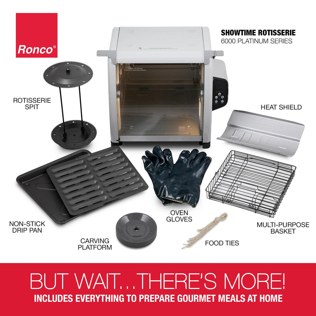 Ronco Showtime Large Capacity Rotisserie & BBQ Oven Modern Edition, Simple Switch Controls, Silicone Door Tie, Auto Shutoff, Includes Multipurpose Basket