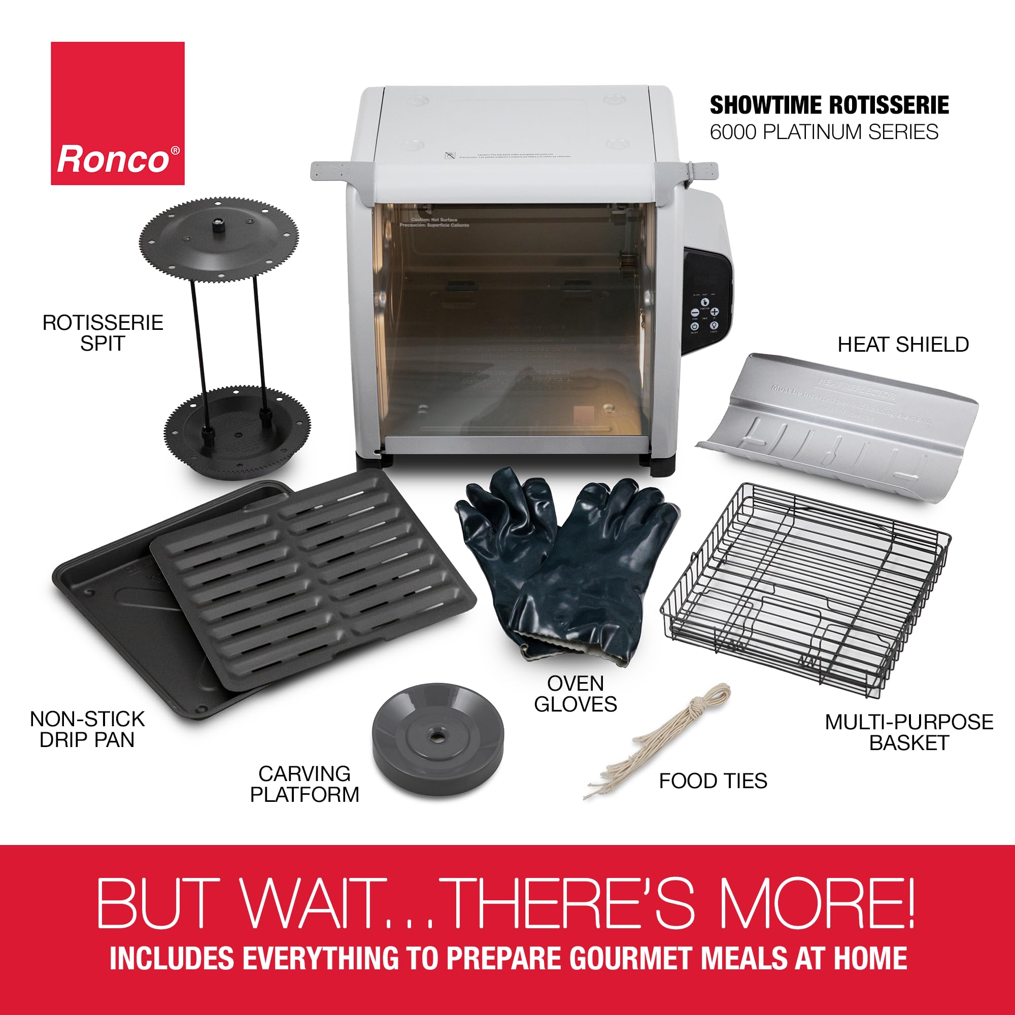 Ronco Showtime Large Capacity Rotisserie & BBQ Oven Modern Edition, Simple Switch Controls, Silicone Door Tie, Auto Shutoff, Includes Multipurpose Basket
