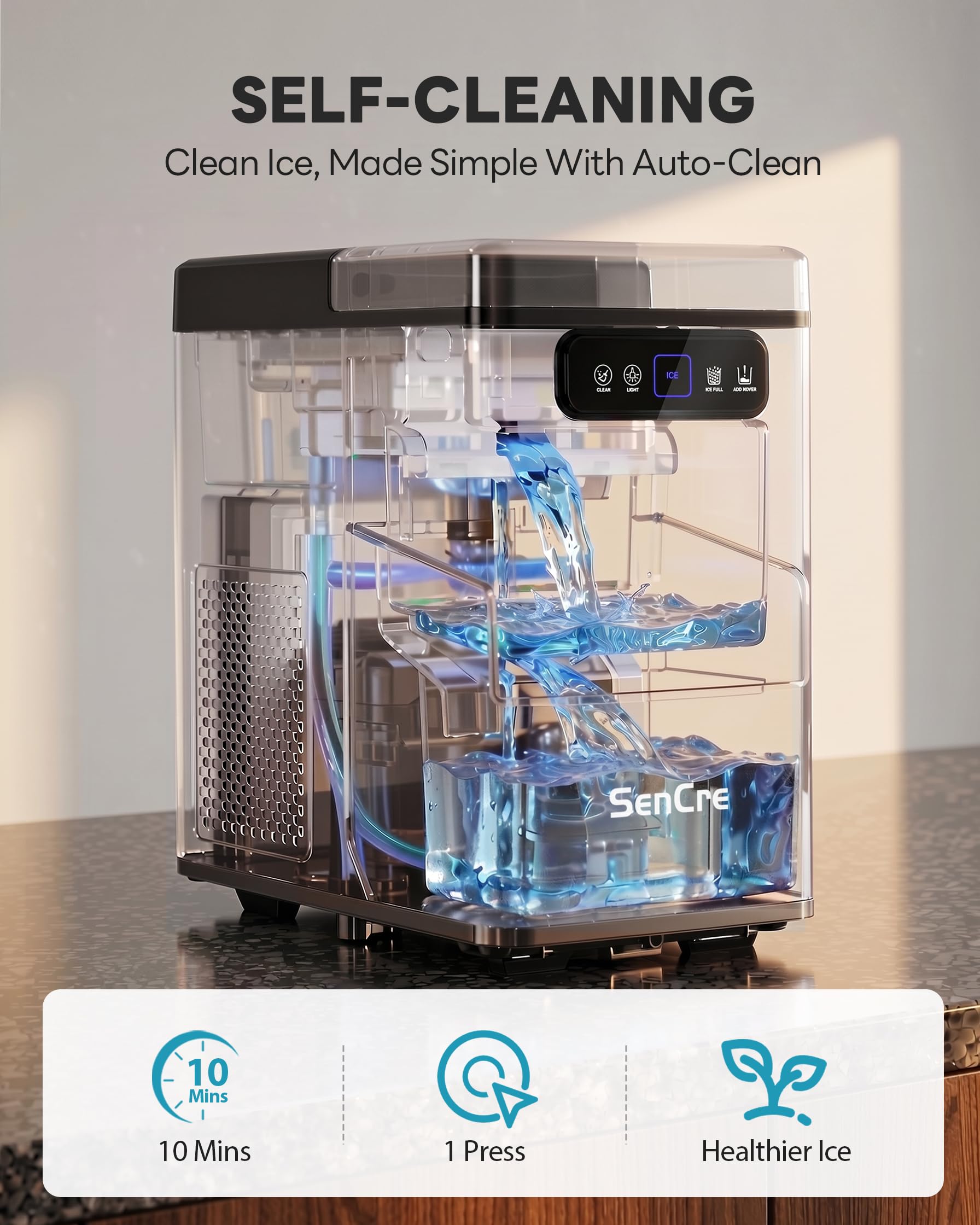 Countertop Nugget Ice Maker with Self-Cleaning Function