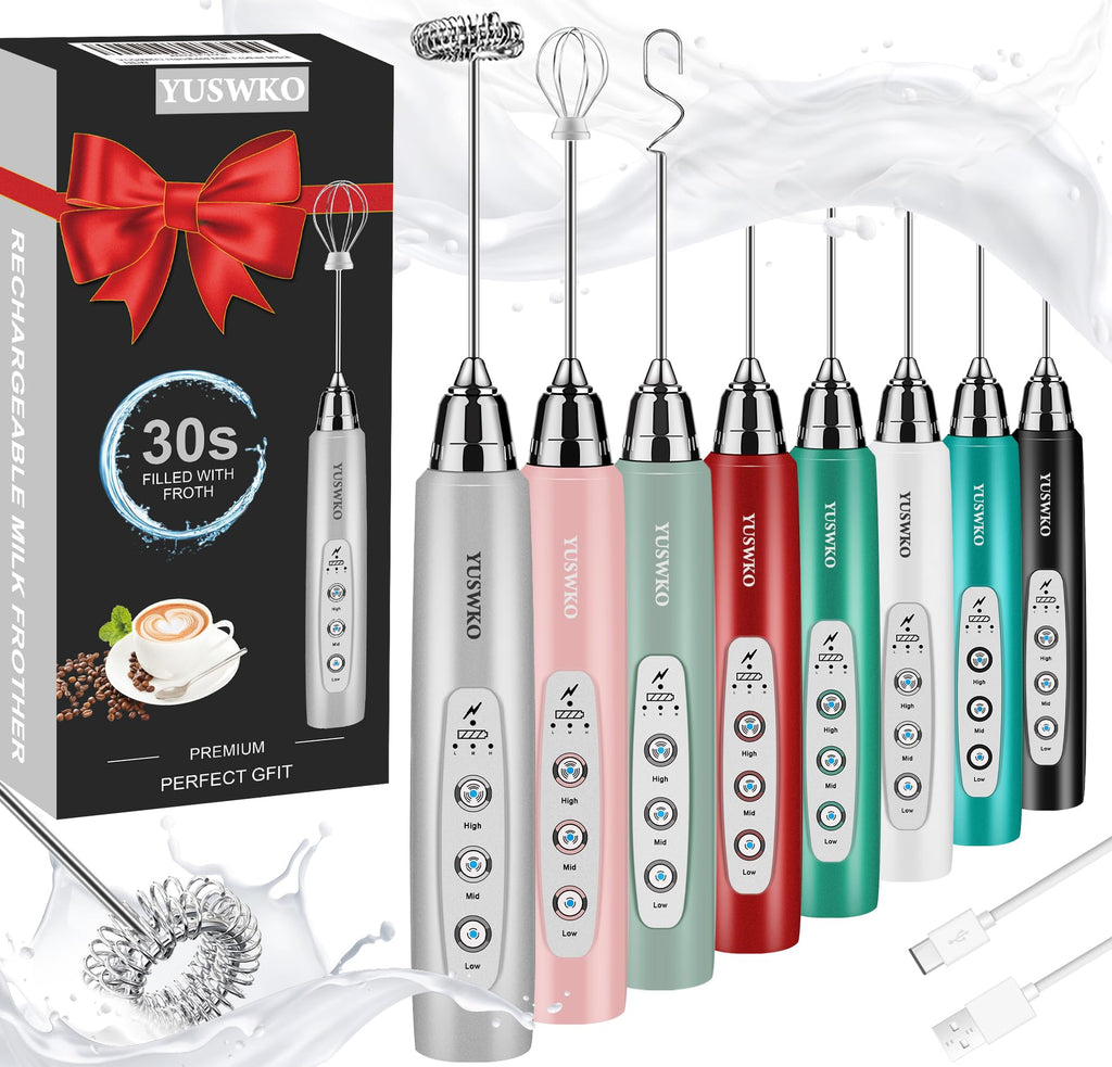 YUSWKO Rechargeable Handheld Milk Frother Wand for Coffee