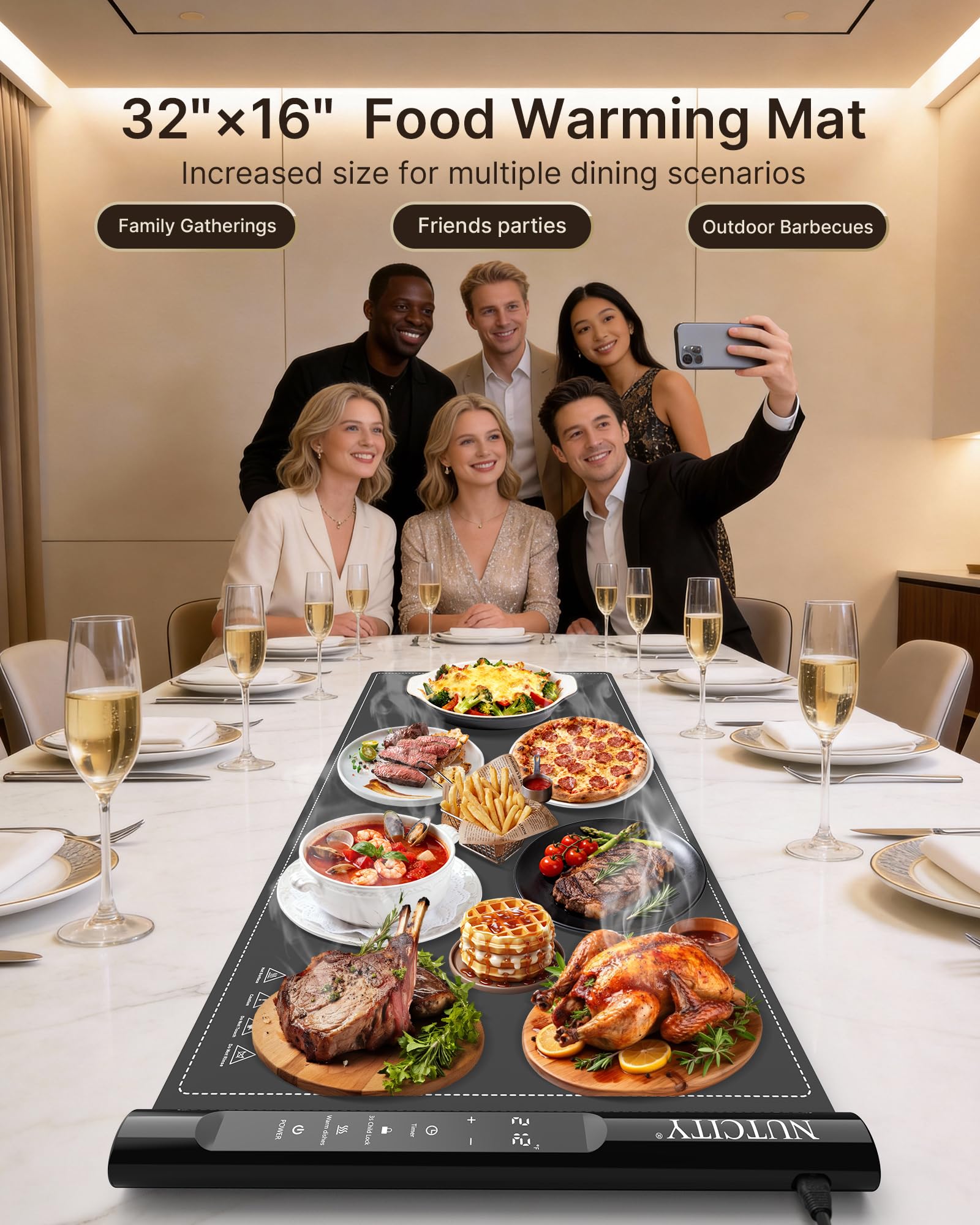 NUTCITY Extra-Large Electric Food Warming Mat with Timer