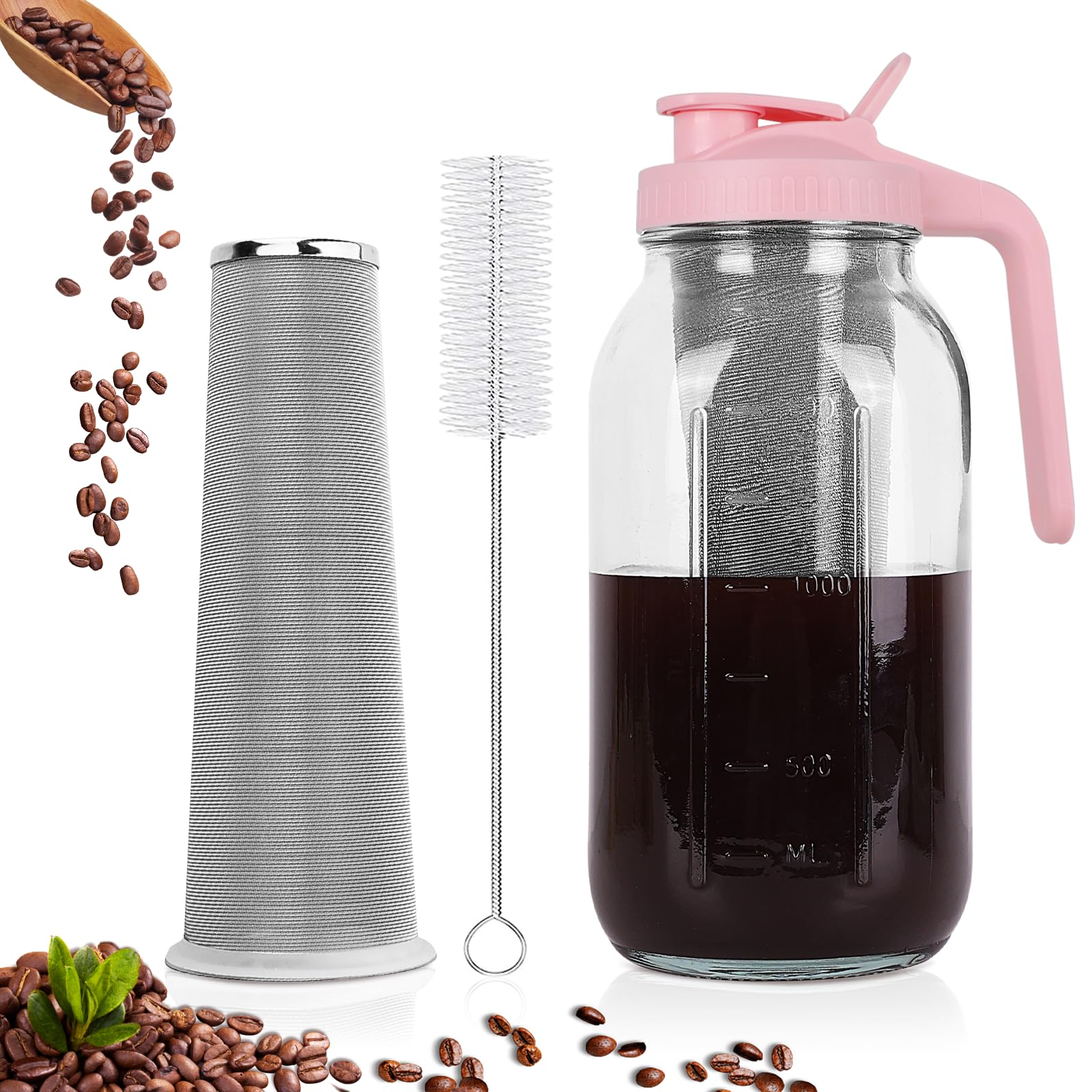 QHH 64-Oz Cold Brew Coffee Maker with Stainless Steel Filter