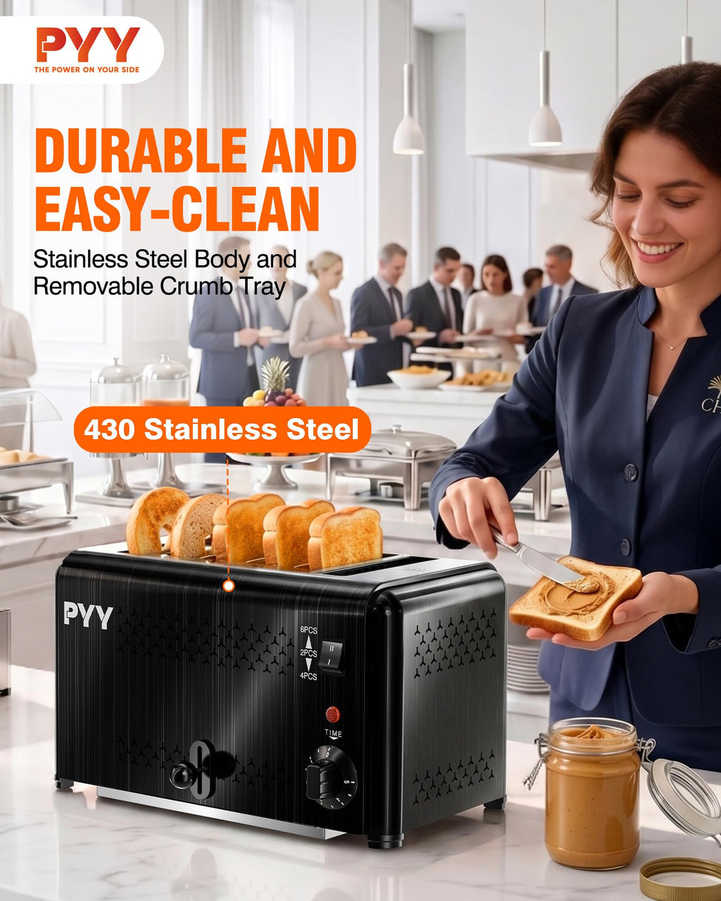 PYY 1800W Heavy-Duty Stainless Steel Commercial Toaster