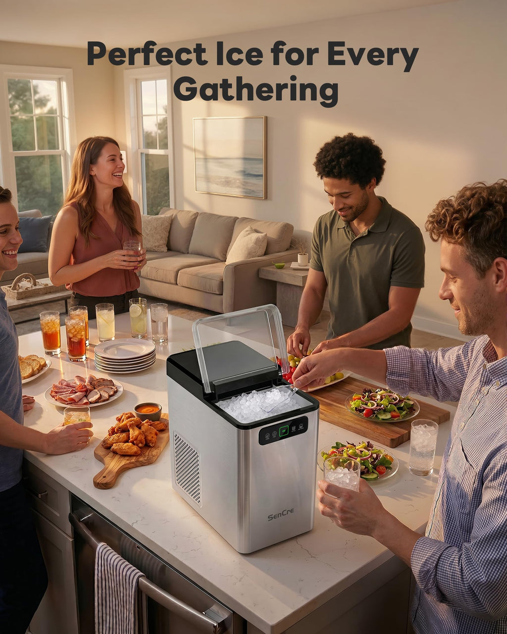Countertop Nugget Ice Maker with Self-Cleaning Function