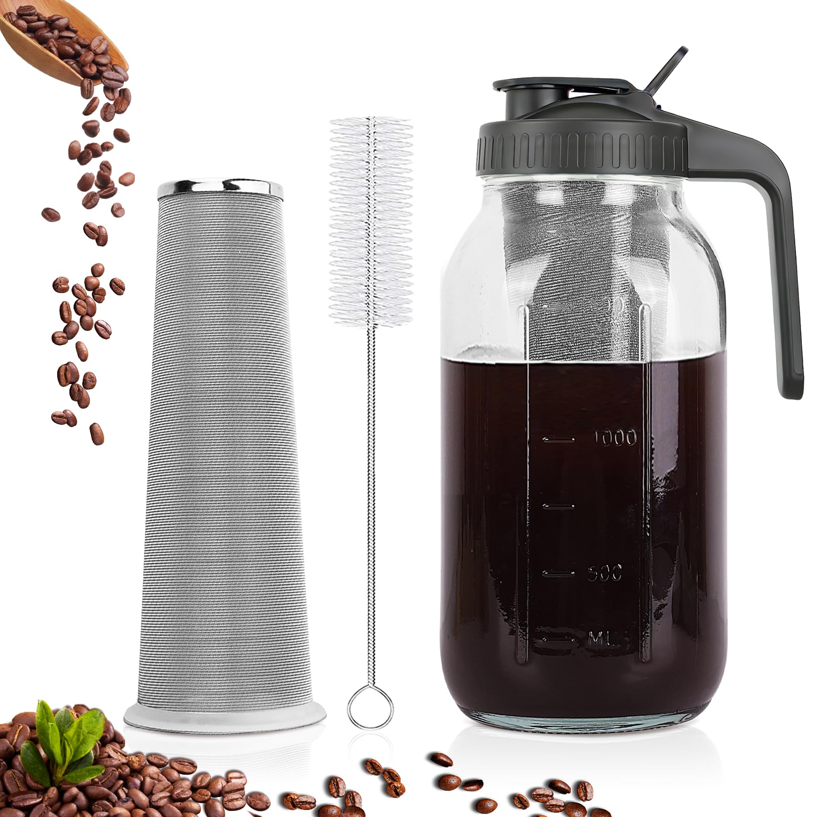 QHH 64-Oz Cold Brew Coffee Maker with Stainless Steel Filter