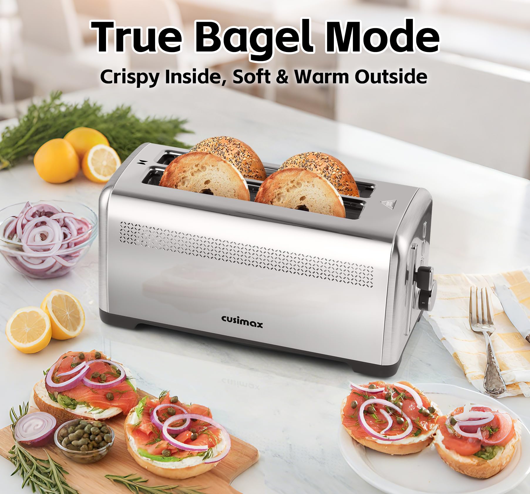 CUSIMAX 4-Slice Long-Slot Stainless Steel Toaster