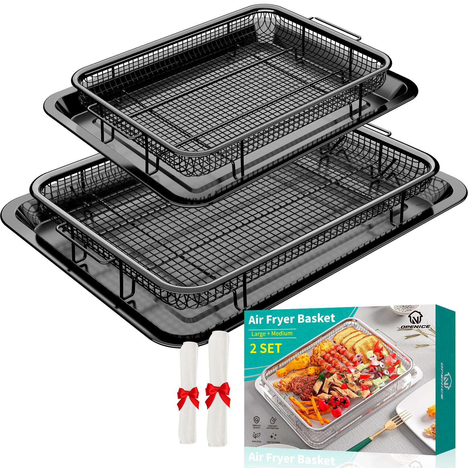 Oven Air Fryer Basket and Tray, OPENICE Stainless Steel Air Fryer Basket for Oven, Air Fryer Tray and Pan Set for Crisping Baking