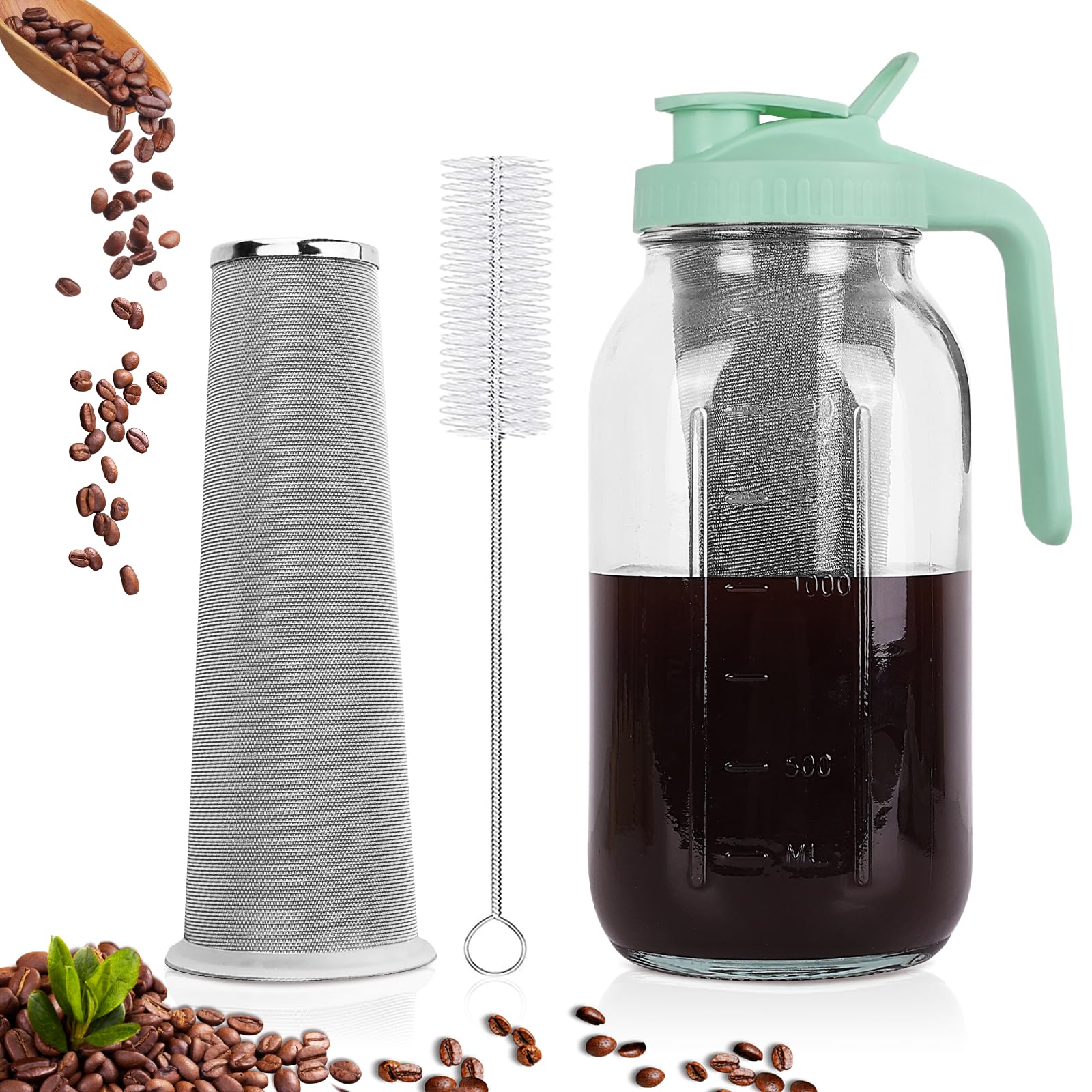 QHH 64-Oz Cold Brew Coffee Maker with Stainless Steel Filter