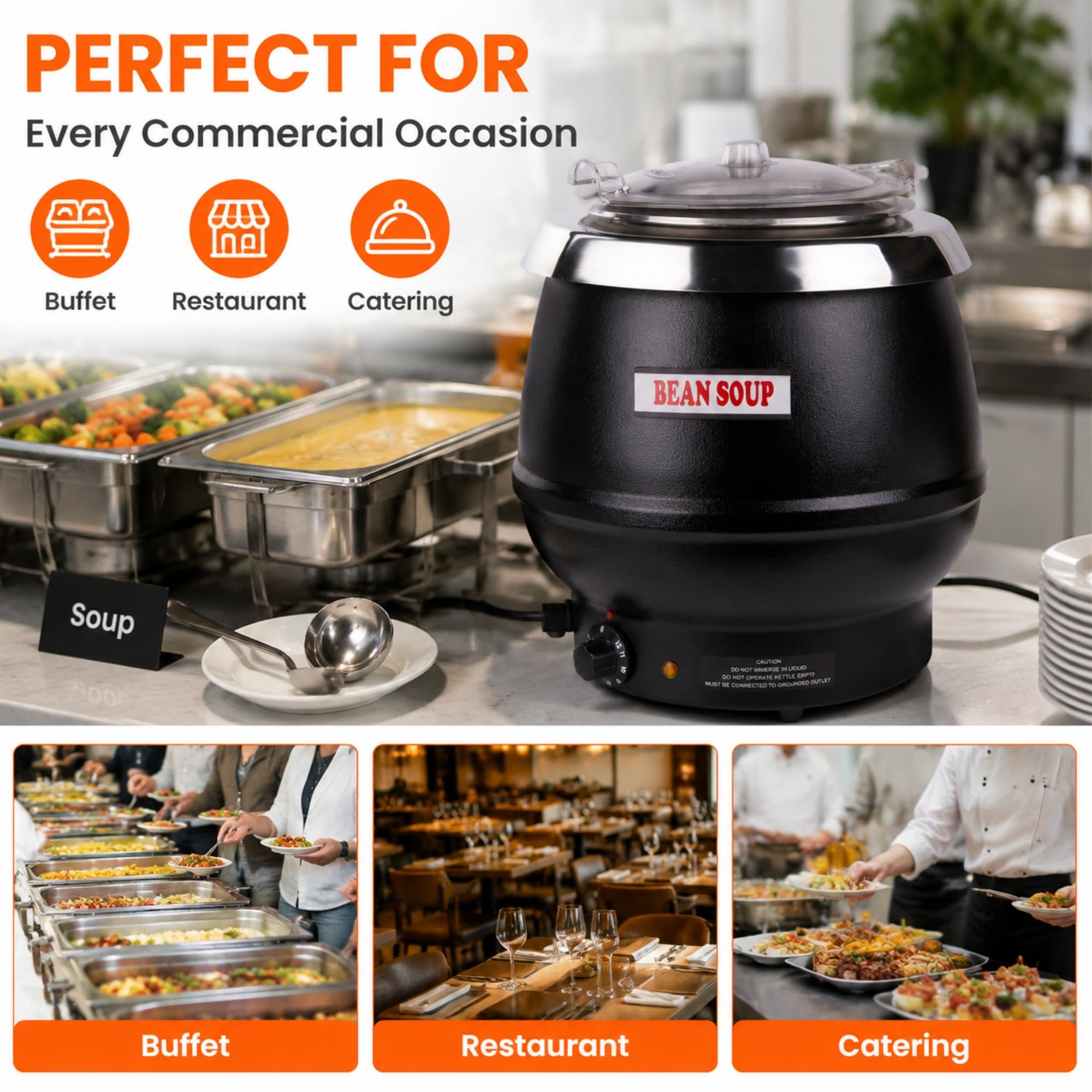 CLIVIA Commercial Electric Soup Warmer with Temperature Control