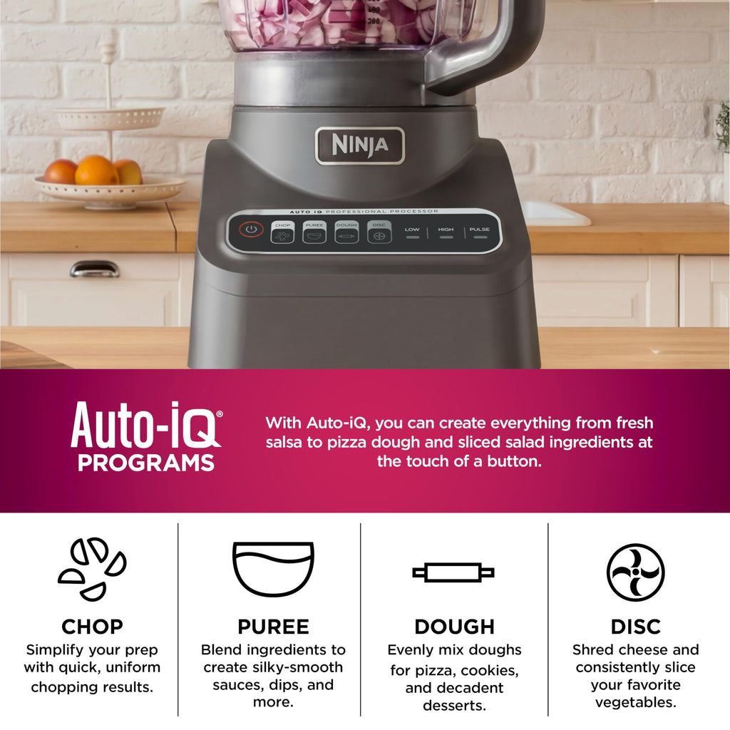 Ninja Food Processor, Professional Plus,4 Functions for Chopping, Slicing, Purees & Dough with 9-Cup Processor Bowl, Food Chute & Pusher