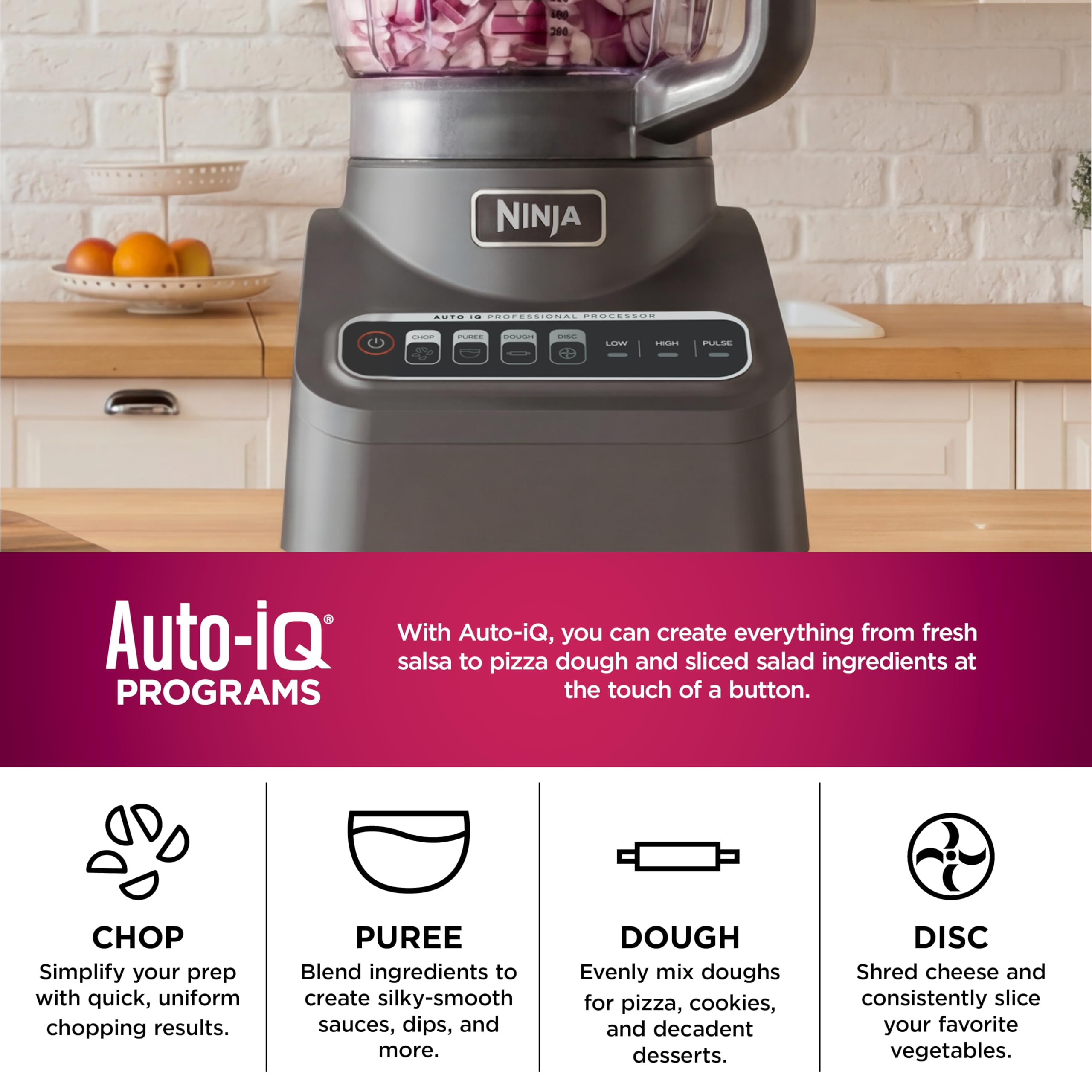 Ninja Food Processor, Professional Plus,4 Functions for Chopping, Slicing, Purees & Dough with 9-Cup Processor Bowl, Food Chute & Pusher