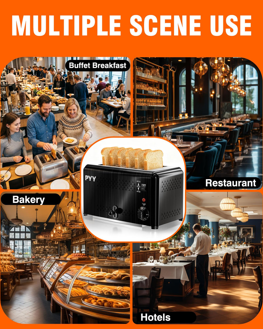 PYY 1800W Heavy-Duty Stainless Steel Commercial Toaster