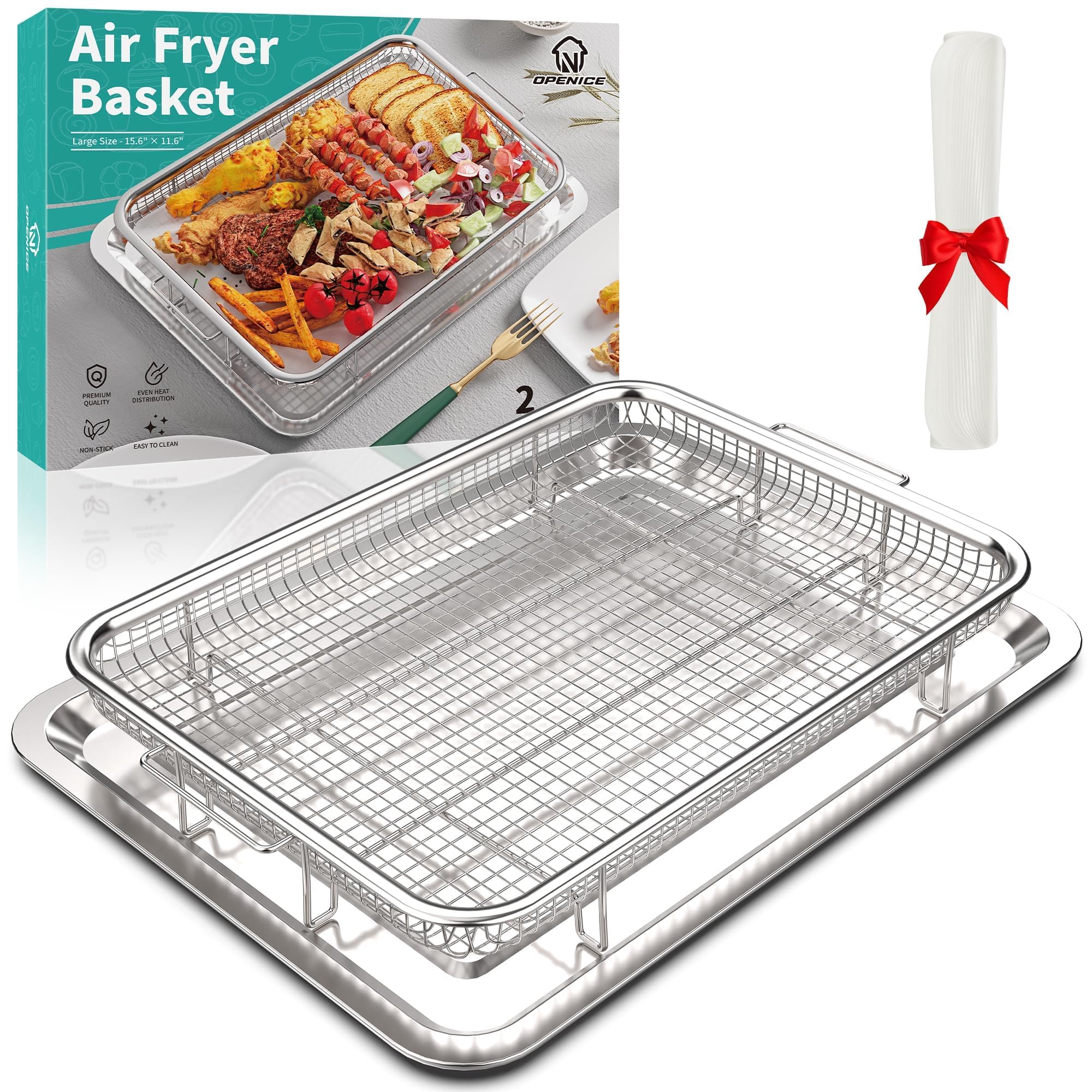 Oven Air Fryer Basket and Tray, OPENICE Stainless Steel Air Fryer Basket for Oven, Air Fryer Tray and Pan Set for Crisping Baking